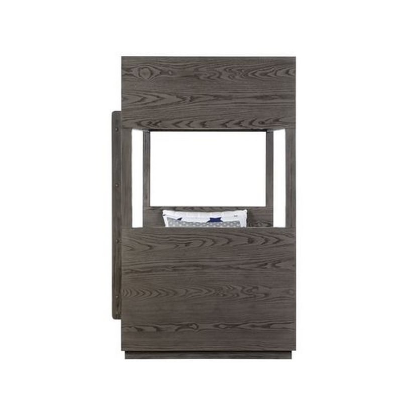 Benjara Twin over Twin Bunk with 2 Drawers and Grain Details- Oak Gray