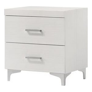 Benjara Nightstand with 2 Drawers and Bar Handle- White
