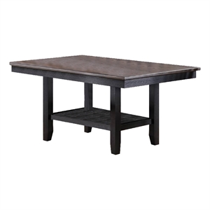 Benjara Dining Table with Rectangular Wooden Top and Open Shelf- Dark Brown