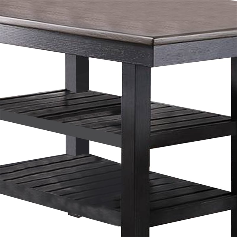 Benjara Counter Height Table with 2 Open Shelves- Dark Brown