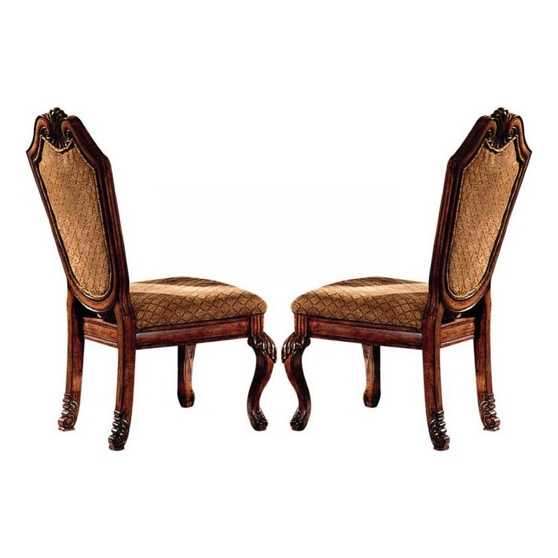 Benjara Side Chair with Fabric Seat and Crown Top (Set of 2)- Brown