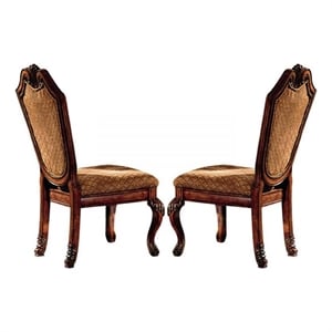 Benjara Side Chair with Fabric Seat and Crown Top (Set of 2)- Brown