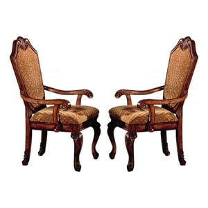 Benjara Arm Chair with Fabric Seat and Crown Top (Set of 2)- Brown