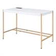 Benjara Writing Desk with USB Dock and Metal Legs- White and Rose Gold