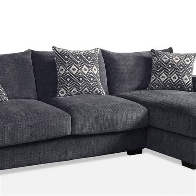 Benjara L Shaped Sectional with T Cushioned Seat- Gray