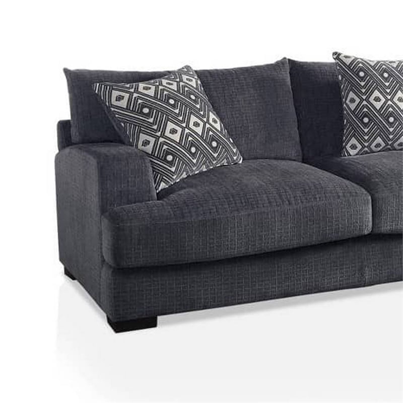 Benjara L Shaped Sectional with T Cushioned Seat- Gray