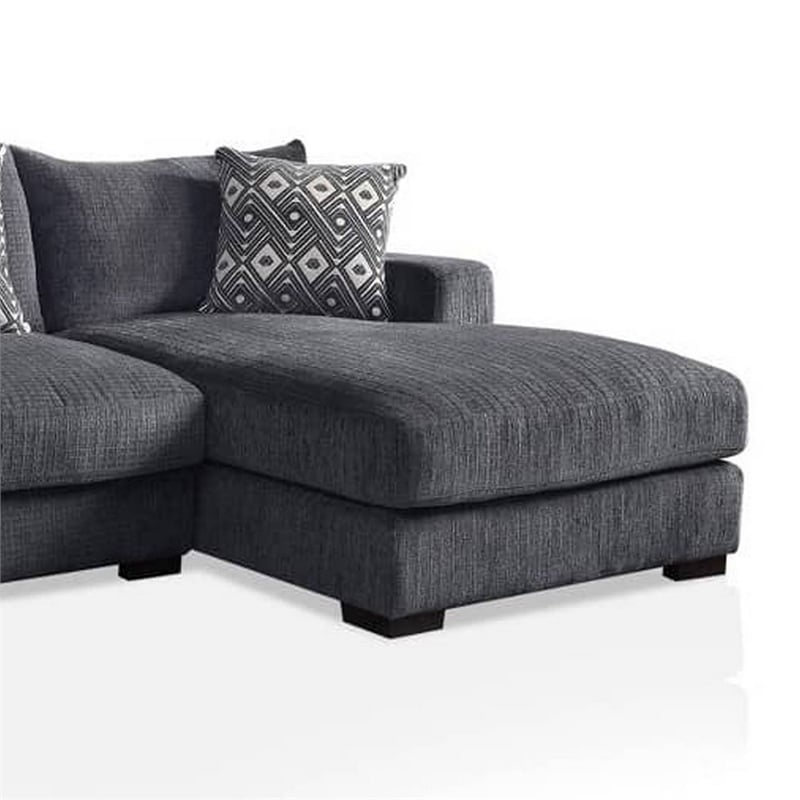 Benjara L Shaped Sectional with T Cushioned Seat- Gray