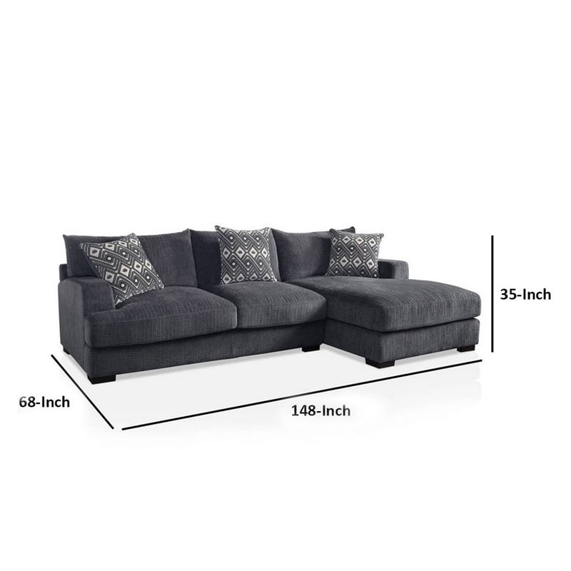 Benjara L Shaped Sectional with T Cushioned Seat- Gray