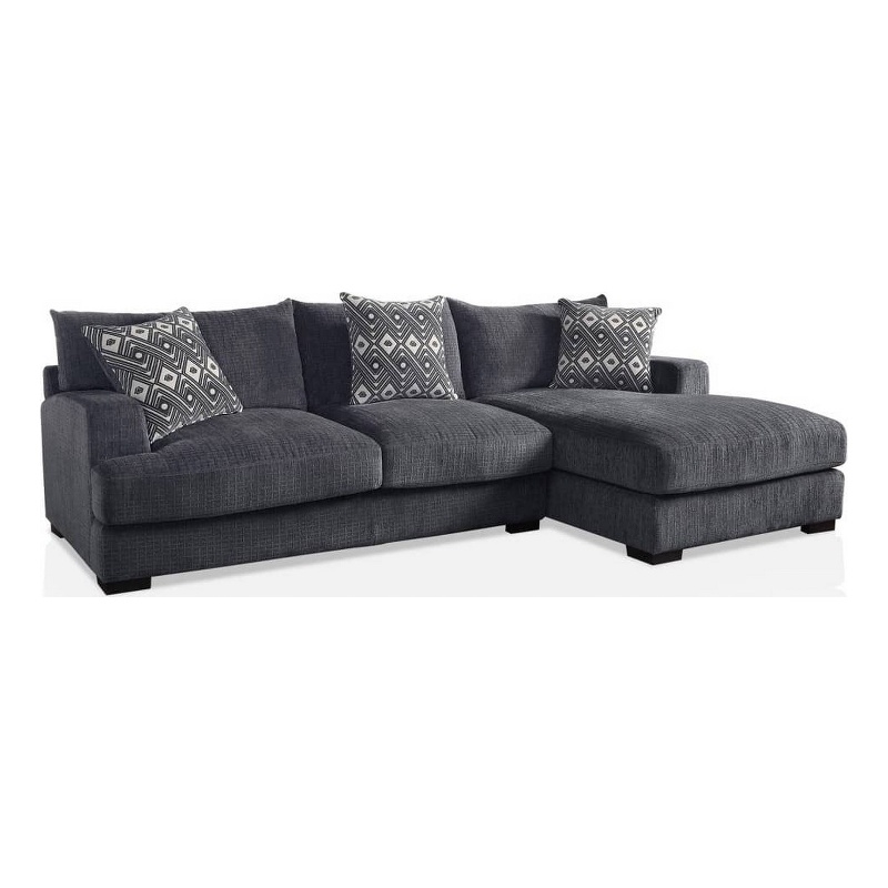 Benjara L Shaped Sectional with T Cushioned Seat- Gray