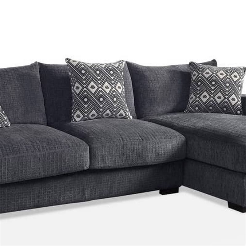 Benjara L Shaped Sectional with T Cushioned Seat- Gray