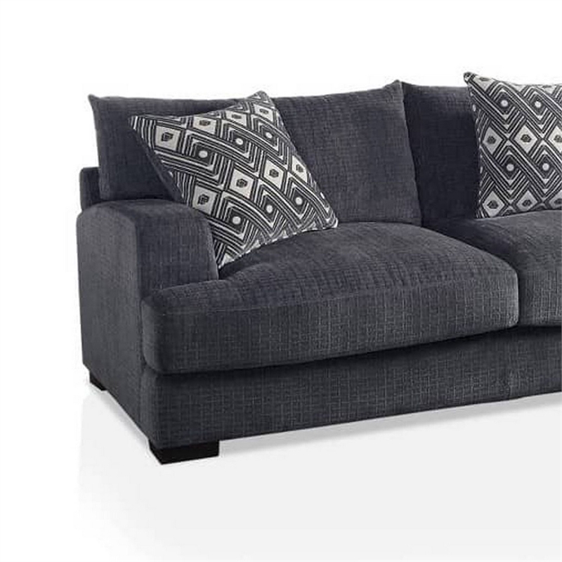 Benjara L Shaped Sectional with T Cushioned Seat- Gray