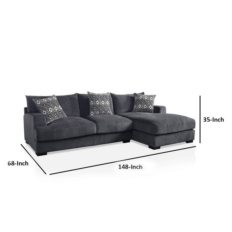 Benjara L Shaped Sectional with T Cushioned Seat- Gray