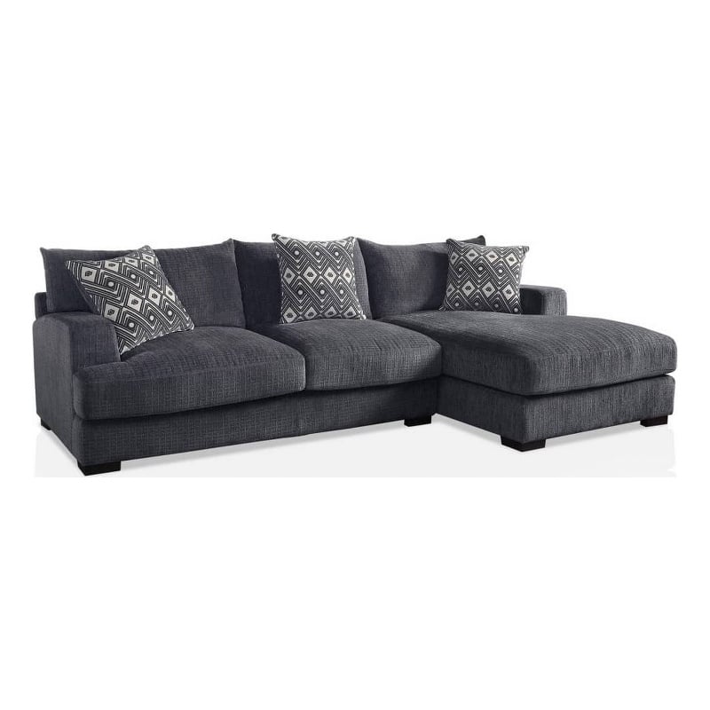 Benjara L Shaped Sectional with T Cushioned Seat- Gray