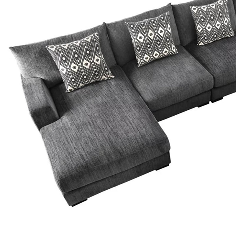 Benjara U Shaped Sectional with 6 Accent Pillows- Gray
