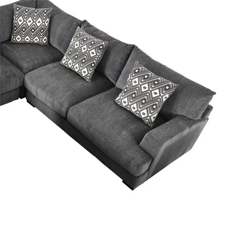 Benjara U Shaped Sectional with 6 Accent Pillows- Gray