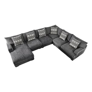 Benjara U Shaped Sectional with 6 Accent Pillows- Gray