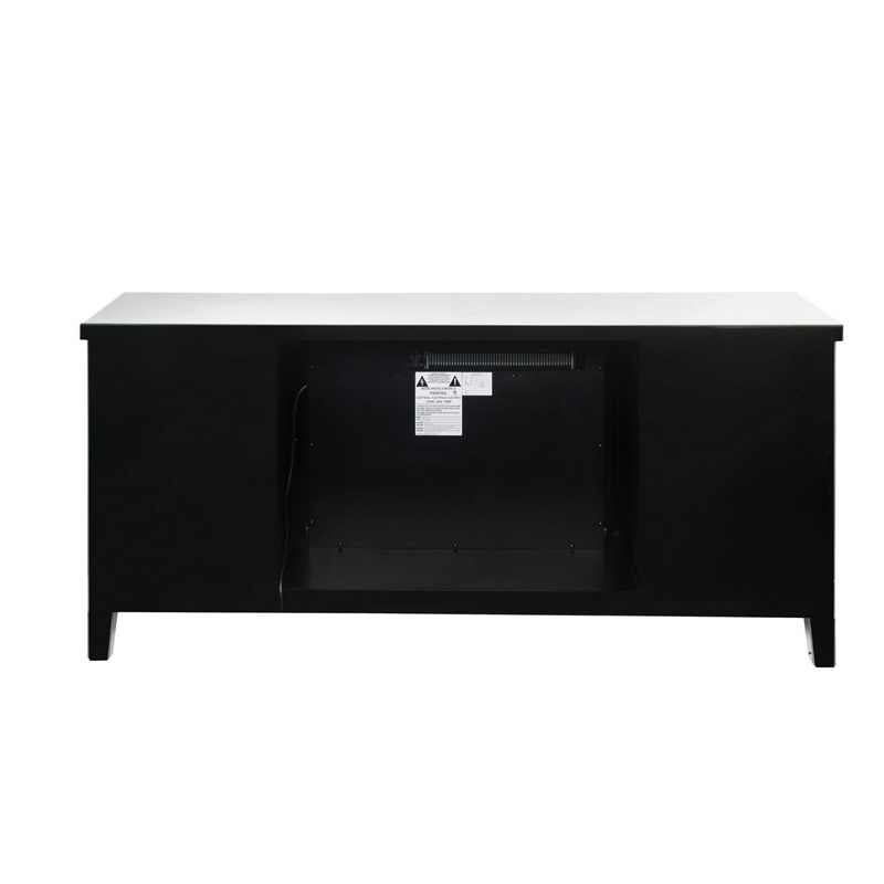 Benjara TV Stand with Electric Fireplace and Mirror Panel Framing- Silver
