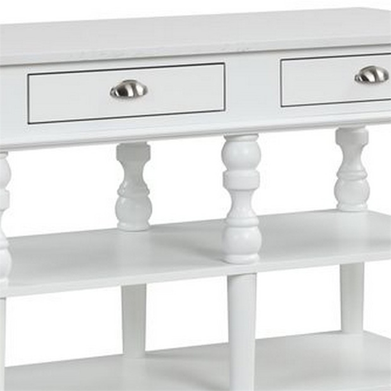 Benjara Kitchen Island with Artificial Marble Top and Turned Legs- White