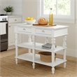 Benjara Kitchen Island with Artificial Marble Top and Turned Legs- White