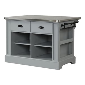 Benjara Kitchen Island with Metal Top and 2 Drawers- Gray