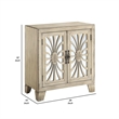 Benjara Console Table with 2 Glass Doors and Floral Motif- Antique White