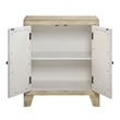 Benjara Console Table with 2 Glass Doors and Floral Motif- Antique White