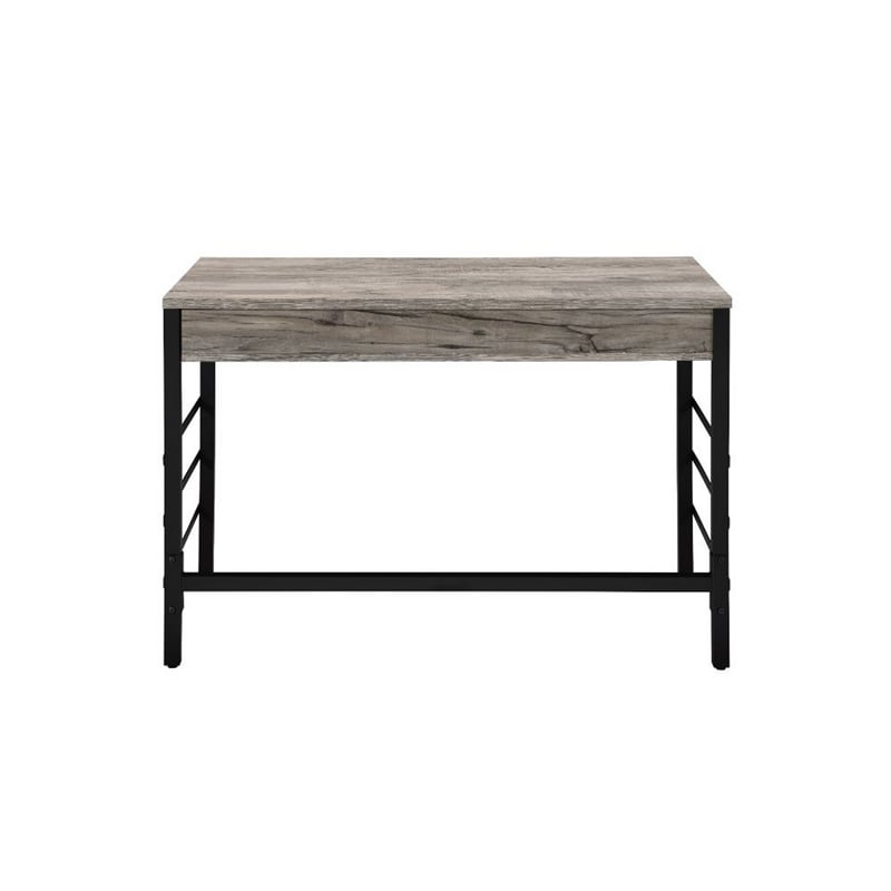 Benjara Built-in USB Port Writing Desk- Light Weathered Oak and Black