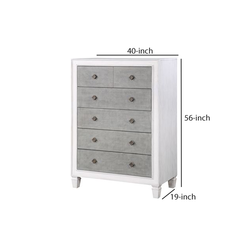 Benjara Chest with 5 Drawers and Diamond Pull- Gray