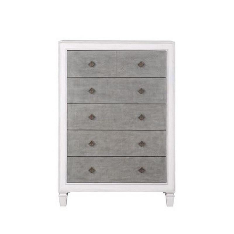 Benjara Chest with 5 Drawers and Diamond Pull- Gray