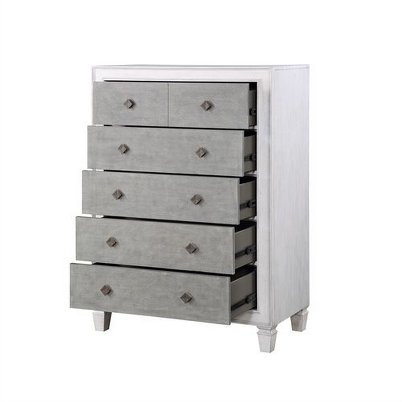 Benjara Chest with 5 Drawers and Diamond Pull- Gray