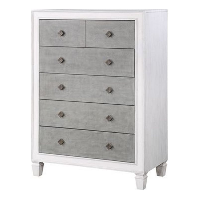 Benjara Chest with 5 Drawers and Diamond Pull- Gray
