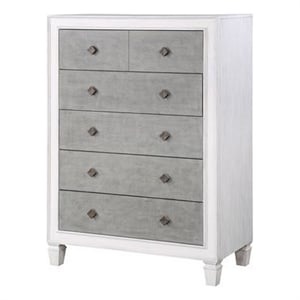 Benjara Chest with 5 Drawers and Diamond Pull- Gray