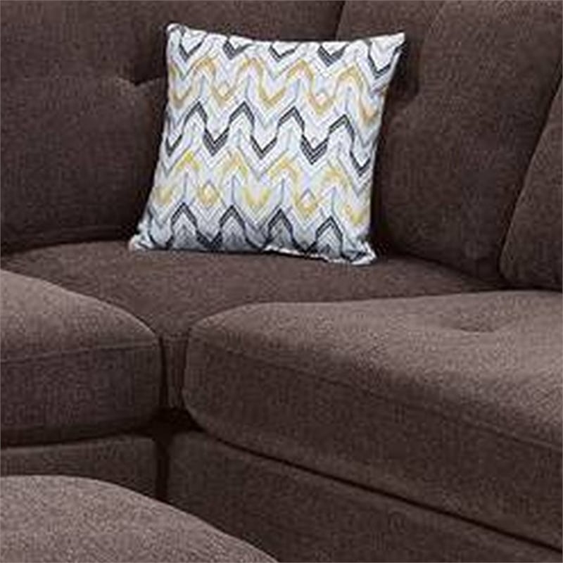 Benjara 3 Piece Sectional Sofa with Ottoman and Tufted Details- Dark Brown