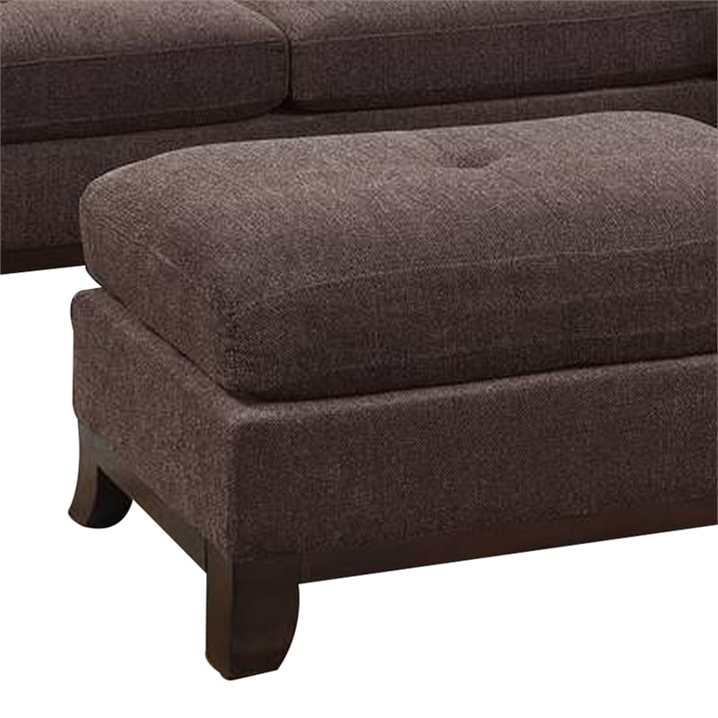 Benjara 3 Piece Sectional Sofa with Ottoman and Tufted Details- Dark Brown
