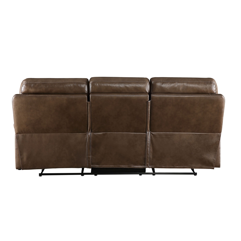 Benjara Motion Sofa with Leatherette Upholstery and Tufted Seat- Brown