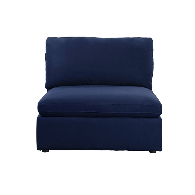 Benjara Armless Chair with Fabric Seat and Pillow Back- Blue