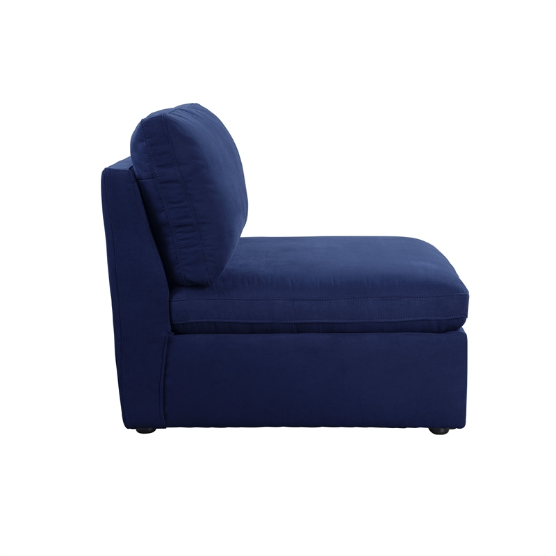 Benjara Armless Chair with Fabric Seat and Pillow Back- Blue