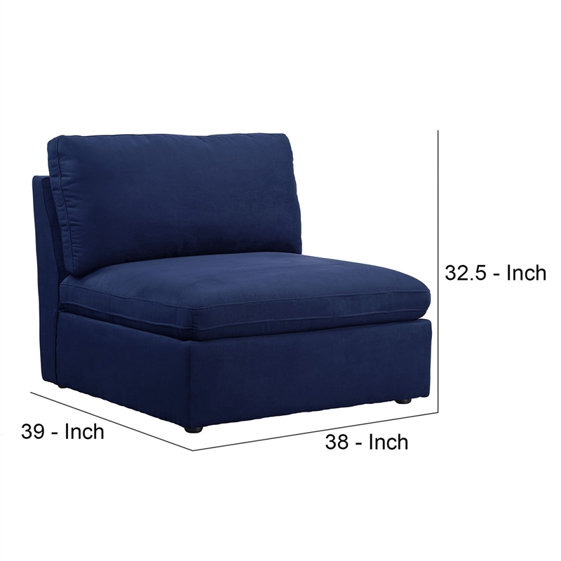 Benjara Armless Chair with Fabric Seat and Pillow Back- Blue