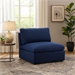 Benjara Armless Chair with Fabric Seat and Pillow Back- Blue