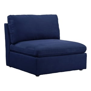 Benjara Armless Chair with Fabric Seat and Pillow Back- Blue
