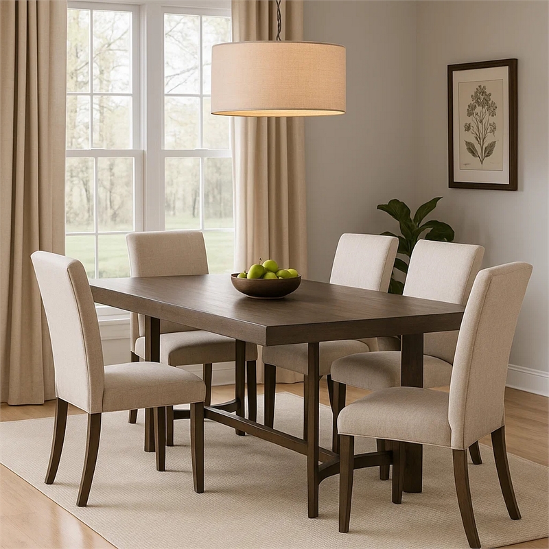Benjara Dining Table with Rectangular Top and Curved Base- Brown
