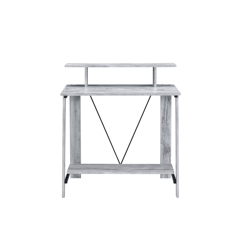 Benjara Writing Desk with V Shaped Frame- Antique White and Black