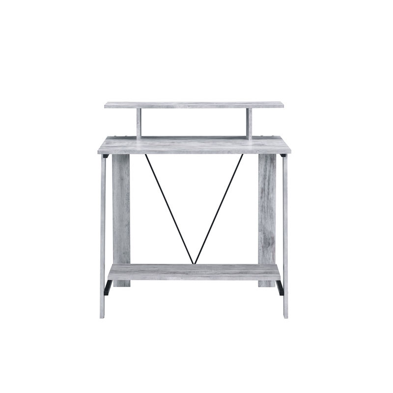 Benjara Writing Desk with V Shaped Frame- Antique White and Black