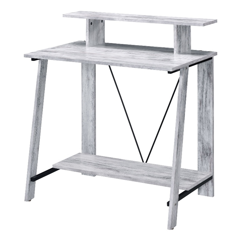 Benjara Writing Desk with V Shaped Frame- Antique White and Black