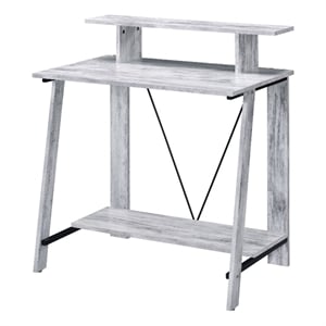 Benjara Writing Desk with V Shaped Frame- Antique White and Black