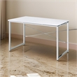 Benjara Writing Desk with X Shaped Cross Bar and Chrome Finish- White