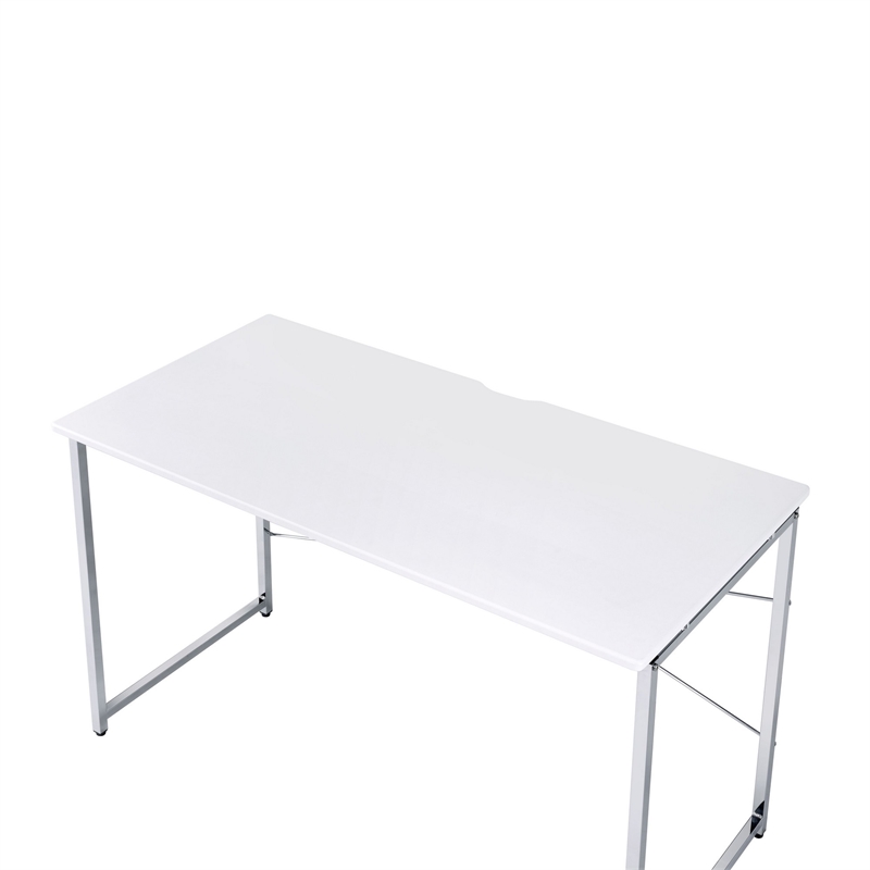 Benjara Writing Desk with X Shaped Cross Bar and Chrome Finish- White