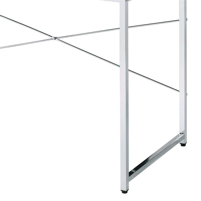 Benjara Writing Desk with X Shaped Cross Bar and Chrome Finish- White