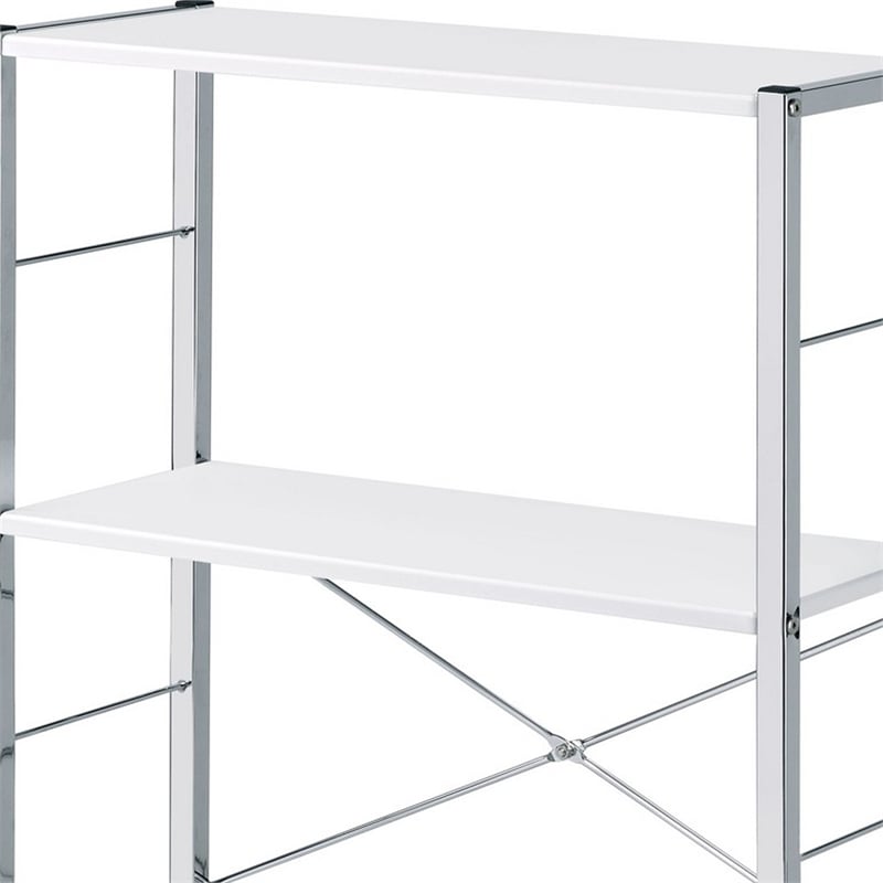Benjara Bookshelf with X Shaped Cross Bar Chrome Finish- White