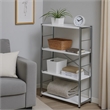 Benjara Bookshelf with X Shaped Cross Bar Chrome Finish- White